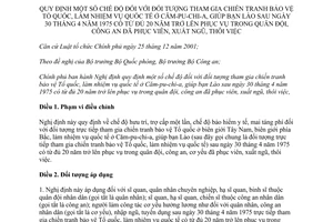 Nghị định 23/2012/NĐ-CP chế độ đối với đối tượng tham gia chiến tranh