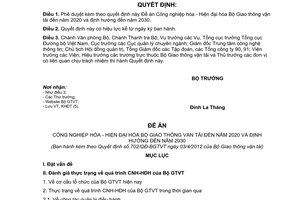 Quyết định 702/QĐ-BGTVT phê duyệt Đề án Công nghiệp hóa - Hiện đại hóa