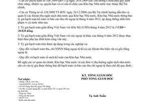 Thông báo 967/TB-KBNN về tỷ giá hạch toán ngoại tệ tháng 4 năm 2012 do Kho bạc N