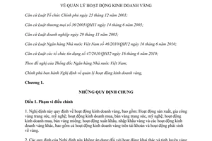 Nghị định 24/2012/NĐ-CP quản lý hoạt động kinh doanh vàng