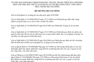 Quyết định 826/QĐ-BTC danh mục tài sản, trang thiết bị và phương tiện
