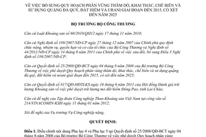 Quyết định 1652/QĐ-BCT bổ sung Quy hoạch phân vùng thăm dò khai thác