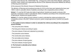 Circular No. 02/2012/TT-BKHDT providing for 2010 as the base year replacing