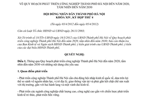 Nghị quyết 01/2012/NQ-HĐND Quy hoạch phát triển công nghiệp Thành phố Hà Nội