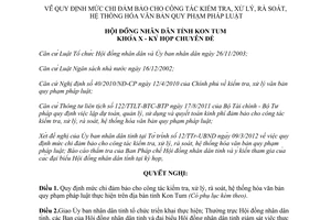 Nghị quyết 04/2012/NQ-HĐND về mức chi kiểm tra xử lý hệ thống hóa văn bản pháp luật Kon Tum