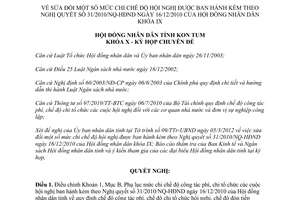 Nghị quyết 01/2012/NQ-HĐND sửa đổi Nghị quyết 31/2010/NQ-HĐND Kon Tum