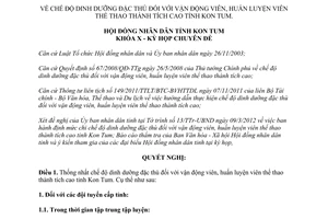 Nghị Quyết 06/2012/NQ-HĐND chế độ dinh dưỡng đặc thù đối với vận động viên huấn luyện viên Kon Tum