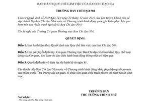 Quyết định 37/QĐ-BCĐ504 Quy chế l&#224;m việc Ban Chỉ đạo 504