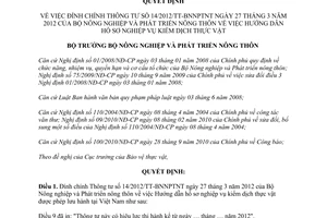 Quyết định 734/QĐ-BNN-BVTV đính chính Thông tư 14/2012/TT-BNNPTNT