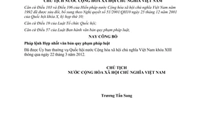 Lệnh công bố Pháp lệnh Hợp nhất văn bản quy phạm pháp luật 2012