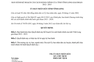 Quyết định 519/QĐ-UBND 2012 Kế hoạch cải cách hành chính Vĩnh Long 2012 2015
