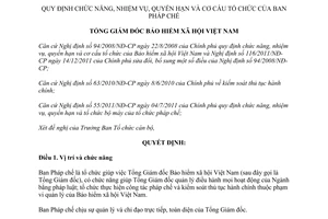 Quyết định 332/QĐ-BHXH chức năng nhiệm vụ quyền hạn cơ cấu tổ chức Ban Pháp chế