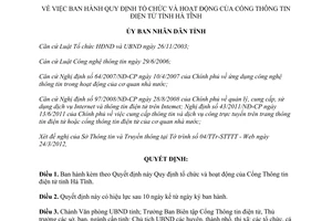 Quyết định 13/2012/QĐ-UBND tổ chức hoạt động của Cổng Thông tin điện tử tỉnh Hà Tĩnh