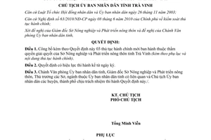 Quyết định 433/QĐ-UBND năm 2012 công bố thủ tục hành chính tỉnh Trà Vinh