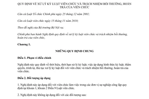 Nghị định 27/2012/NĐ-CP xử lý kỷ luật viên chức và trách nhiệm bồi thường