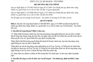 Quyết định 873/QĐ-BTC năm 2012 chức năng nhiệm vụ quyền hạn cơ cấu tổ chức Vụ Kế hoạch Tài chính