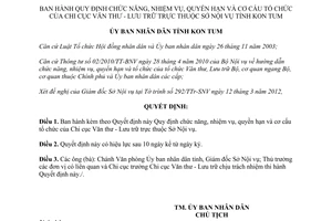 Quyết định 14/2012/QĐ-UBND chức năng quyền hạn cơ cấu tổ chức Chi cục văn thư Lưu trữ  Kon Tum