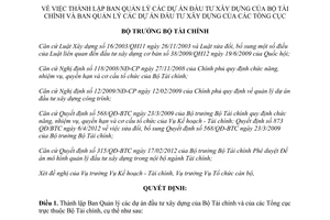 Quyết định 874/QĐ-BTC năm 2012 thành lập Ban Quản lý dự án đầu tư xây dựng