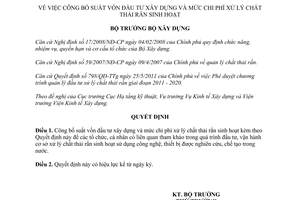 Quyết định 322/QĐ-BXD công bố suất vốn đầu tư xây dựng và mức chi phí