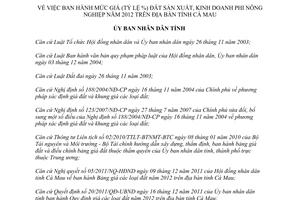 Quyết định 03/2012/QĐ-UBND mức giá (tỷ lệ %) đất sản xuất kinh doanh phi nông