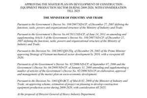 Decision No. 1731/QD-BCT approving the master plan on development of constructio