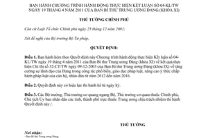 Quyết định 409/QĐ-TTg Chương trình hành động thực hiện Kết luận 04