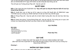 Quyết định 1601/QĐ-CHK Quy chế quản lý công tác Hợp tác quốc tế