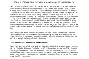 Thông báo 2343/TB-VPCP kết quả Hội nghị giao ban khối Khoa giáo - Văn xã quý I