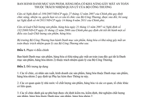 Thông tư 08/2012/TT-BCT Danh mục sản phẩm hàng hóa có khả năng gây mất an toàn