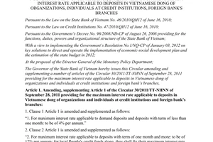 Circular No: 08/2012/TT-NHNN on amending and suplementing a number of articles