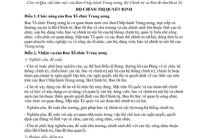 Quyết định 79-QĐ/TW năm 2012 chức năng nhiệm vụ tổ chức bộ máy