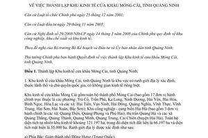 Quyết định 19/2012/QĐ-TTg Khu kinh tế cửa khẩu Móng Cái tỉnh Quảng Ninh