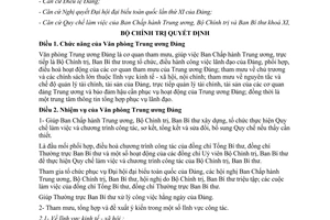 Quyết định 80-QĐ/TW 2012 chức năng nhiệm vụ tổ chức bộ máy của Văn phòng Trung ương Đảng