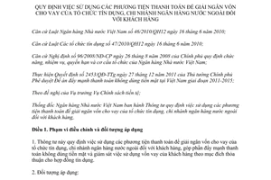 Thông tư 09/2012/TT-NHNN sử dụng phương tiện thanh toán giải ngân vốn cho vay