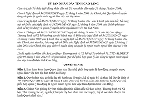 Quyết định 450/2012/QĐ-UBND phối hợp quản lý lao động người nước ngoài Cao Bằng