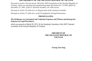 Order No. 02/2012/L-CTN on the promulgation of the Ordinance on Assessment