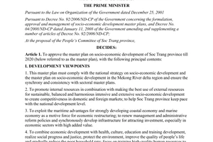 Decision No. 423/QD-TTg approving the master plan on socio-economic development