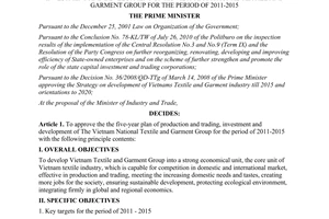 Decision No. 429/QD-TTg on approving the five-year plan of production