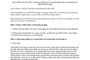 Thông tư 10/2012/TT-BGTVT tổ chức và hoạt động Trạm kiểm tra tải trọng