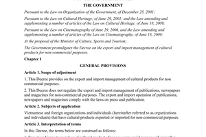 Decree No. 32/2012/ND-CP on the export and import management of cultural product