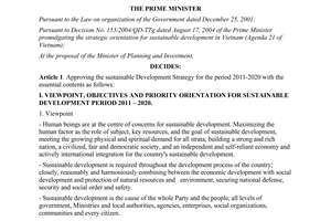 Decision No. 432/QD-TTg approval of sustainable development strategy of Vietnam