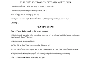 Nghị định 30/2012/NĐ-CP tổ chức hoạt động quỹ xã hội từ thiện