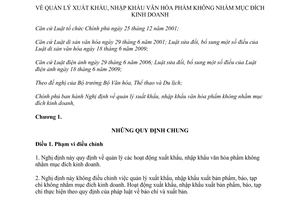 Nghị định 32/2012/NĐ-CP xuất nhập khẩu văn hóa phẩm không nhằm mục đích kinh