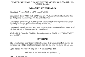 Quyết định 777/QĐ-UBND 2012 giá cước vận chuyển hàng hóa bằng ô tô Lào Cai