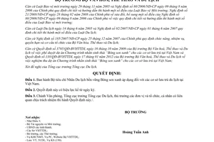 Quyết định 1355/QĐ-BVHTTDL  Bộ tiêu chí Nhãn Du lịch bền vững Bông sen xanh