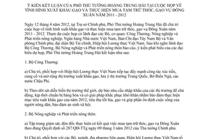 Thông báo 146/TB-VPCP tình hình xuất khẩu gạo và thực hiện mua tạm trữ thóc