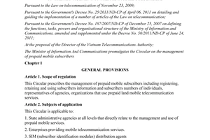 Circular No. 04/2012/TT-BTTTT on the management of prepaid mobile subscribers