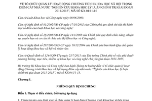 Thông tư 12/2012/TT-BKHCN tổ chức quản lý hoạt động Chương trình khoa học xã hội