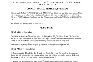 Quyết định 377/QĐ-BHXH chức năng nhiệm vụ quyền hạn Ban Dược và Vật tư y tế