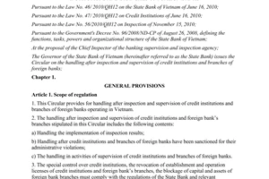 Circular No. 10/2012/TT-NHNN providing on the handling after inspection